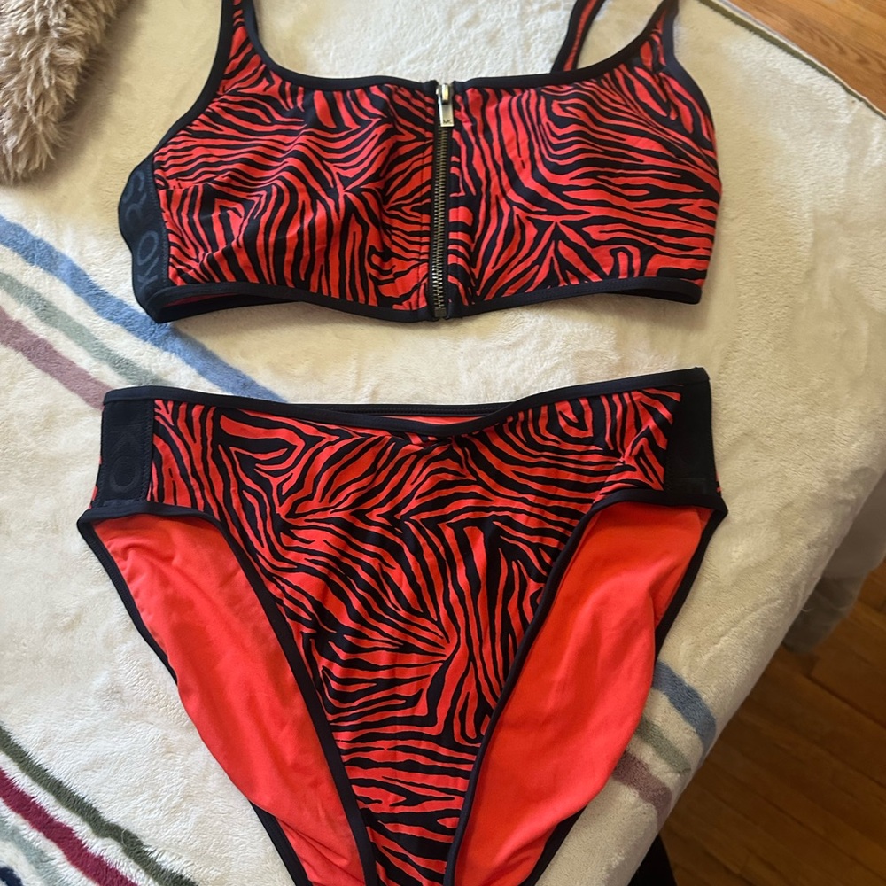 Michael Kors Zebra Print Red and Black Women's toe piece swim suit